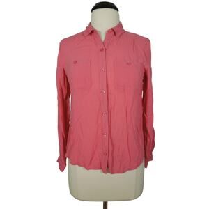 ANN TAYLOR LOFT Shirt Petite MP Pink Rayon Button Down